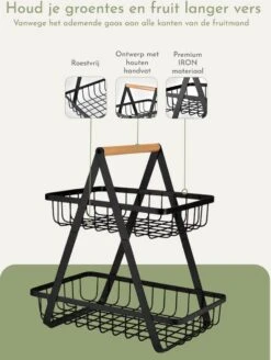 Clear Living - Fruitschaal Large - Fruitmand - Fruitschaal Zwart - Fruitschaal Metaal - Fruitschaal 2 Lagen - Zwart - Large -Skimask 905x1200 7