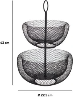 Dubbele Etagere Fruitschaal/fruitmand Rond Zwart Metaal 30 X 43 Cm - Fruitschalen/fruitmanden - Draadmand Van Metaal -Skimask 910x1200 10