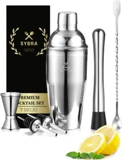 Sybra Cocktailset - 7 Delig - Cocktail Shaker - Cocktail Boek - RVS