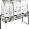 Set Van 3x Stuks Glazen Drank Dispensers 1,5 Liter In Houder Met Metalen Kraantje - Sapdispenser - Drankdispenser