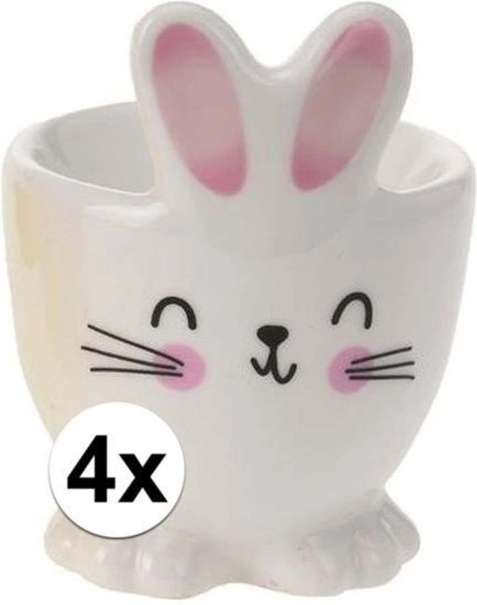 Merkloos 4x Witte Paashaas Eierdop 7 Cm - Eierdop Pasen - Paasontbijt 3 Merkloos 4x Witte Paashaas Eierdop 7 Cm - Eierdop Pasen - Paasontbijt