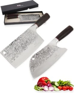 Master Knives Professioneel Japans Hakmes - 20 CM -Vlijmscherp Mes Roestvrij Staal - Ergonomisch Houten Handvat 2 Stuks