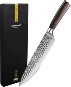 Shinrai Japan - Japans Koksmes 20 Cm - Koksmes - RVS Staal Mes - Hammered RVS - Met Luxe Geschenkdoos