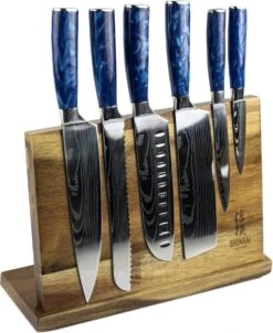 Shinrai Japan - Messenset Met Blok – 6 Delig – Messensetblok – Mes – Koksmes - Japanse Damascus Print Sapphire - Met Luxe Geschenkdoos -Skimask 982x1200 1