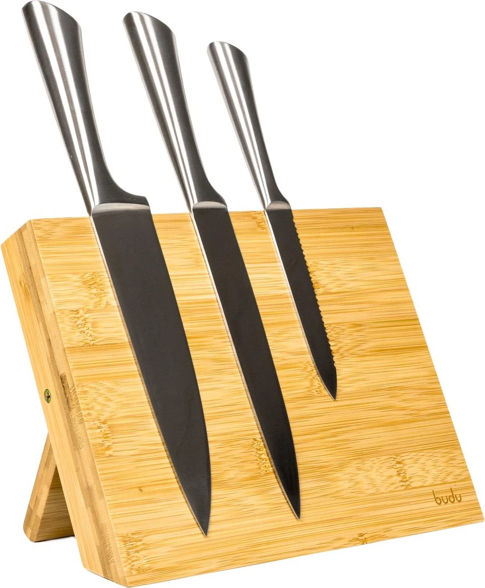 Budu Messenblok Zonder Messen – Magnetisch – Messenmagneet - Bamboe Hout - Inklapbaar - Messenopberger 9 Budu Messenblok Zonder Messen – Magnetisch – Messenmagneet - Bamboe Hout - Inklapbaar - Messenopberger - Afbeelding 7