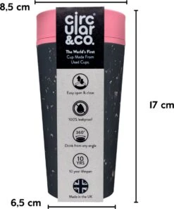 Circular&Co. Herbruikbare To Go Koffiebeker (rCUP) Zwart/roze 12oz/340ml -Skimask 999x1200 3